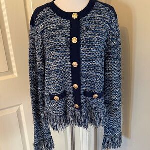 Milly Kaia Textured Knit Cardigan Jacket, Size L